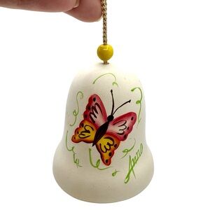 3/$20💕 ATRIST SIGNED 🦋 hand painted butterfly ceramic bell  vintage ornament
